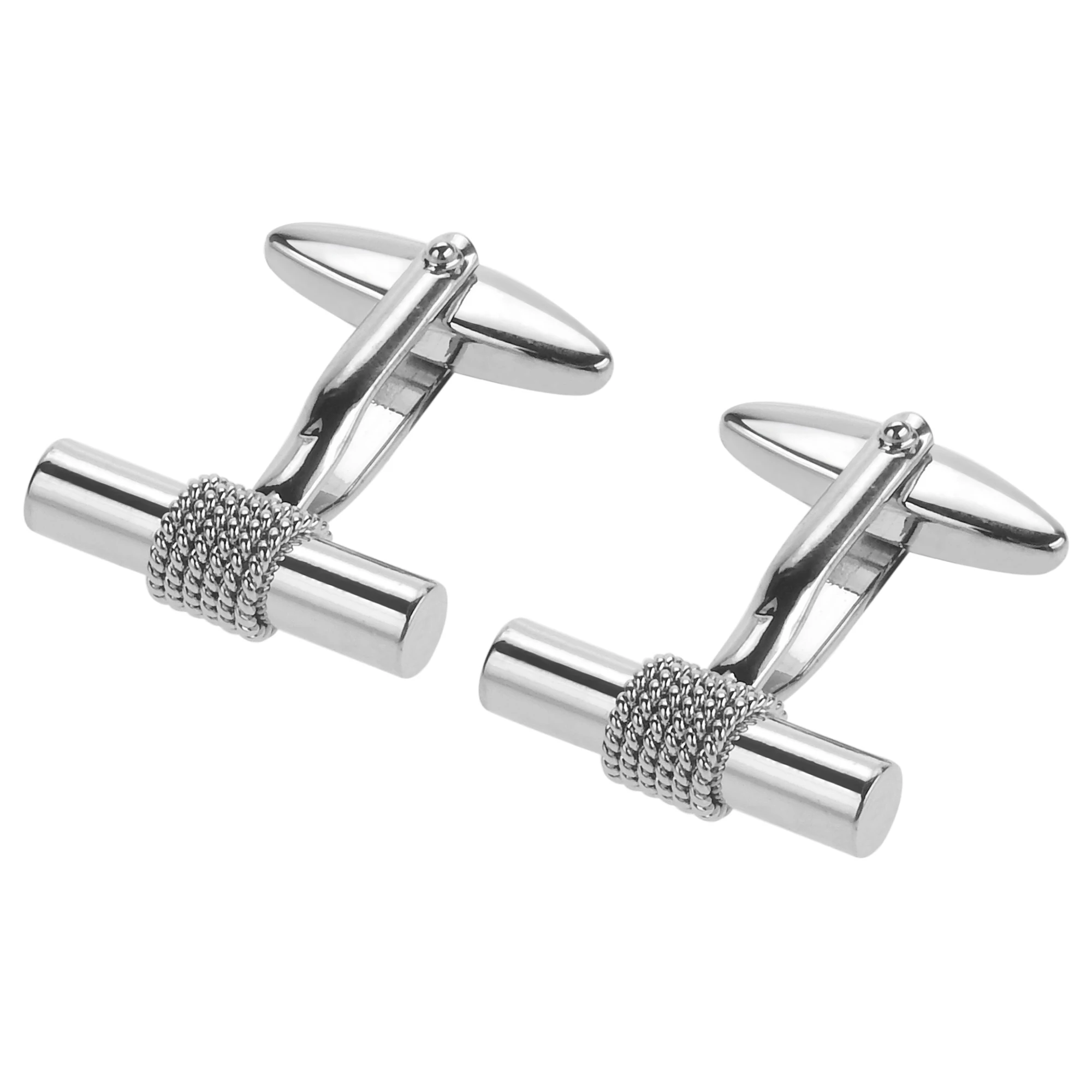 Simple Design Metal Wrapped Silver Bar Cufflinks Man