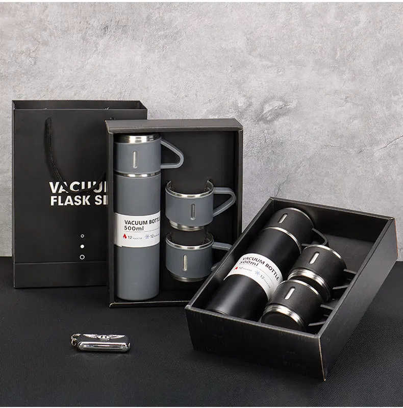 Business Custom Gift Set 500Ml Thermos Bottle Vacuum Cup Set Stainless Steel Coffee Cup With Lid
