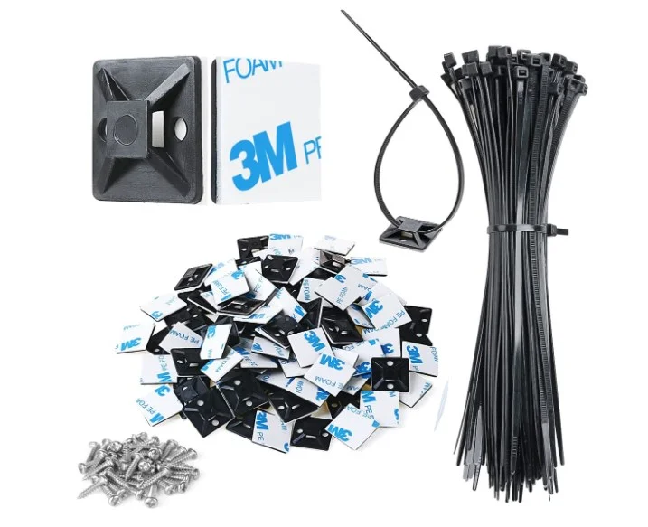 3M Self-adhesive Mounting Bases For Cable Tie Mount Holder assembled with screw and cable tie