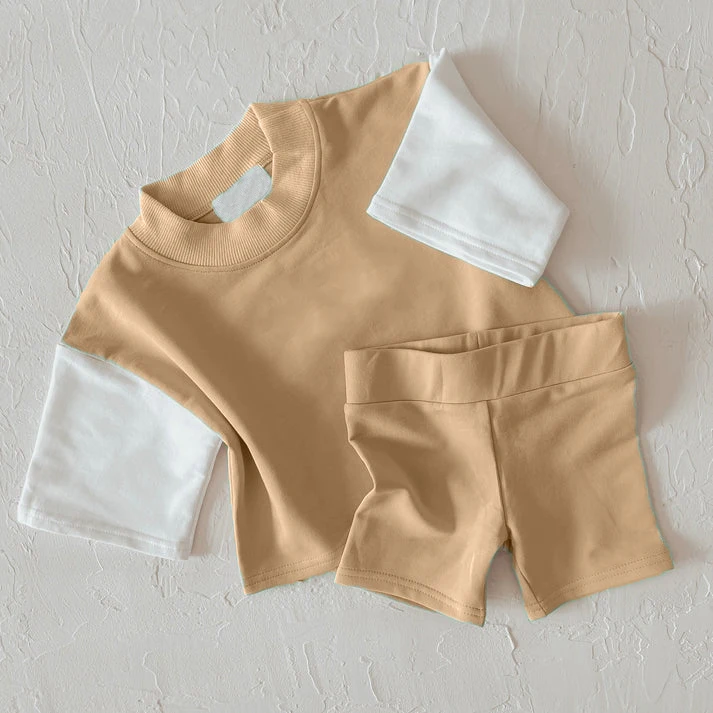 Unisex Kids Embroidered T Shirts Biker Shorts Oversized Contrast Tshirt Tight Shorts French Terry Cotton Vacation Wear Toddlers