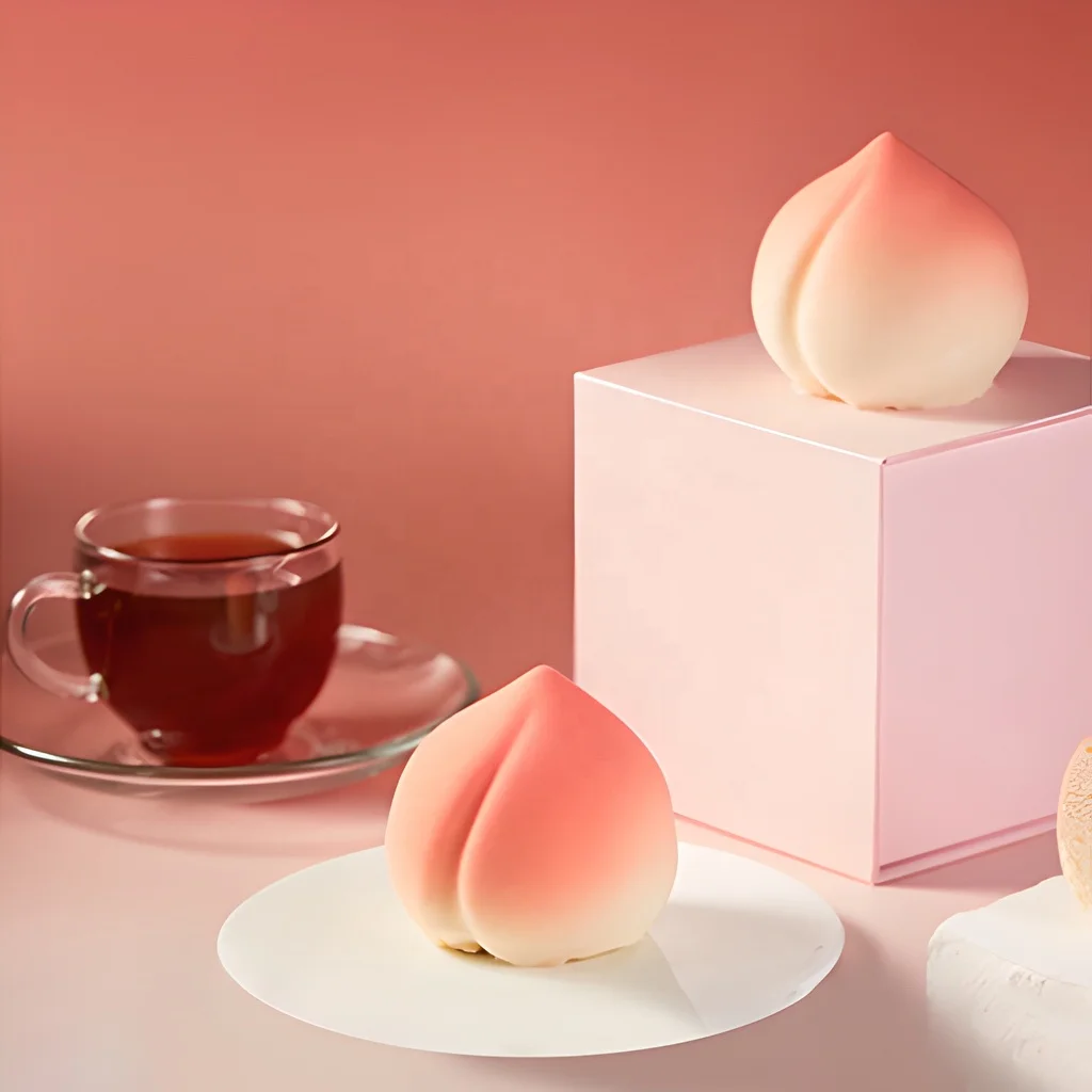 Cartoon Frozen Cheese Peach Mousse Cake with Coffee Flavor Packaged in a Box