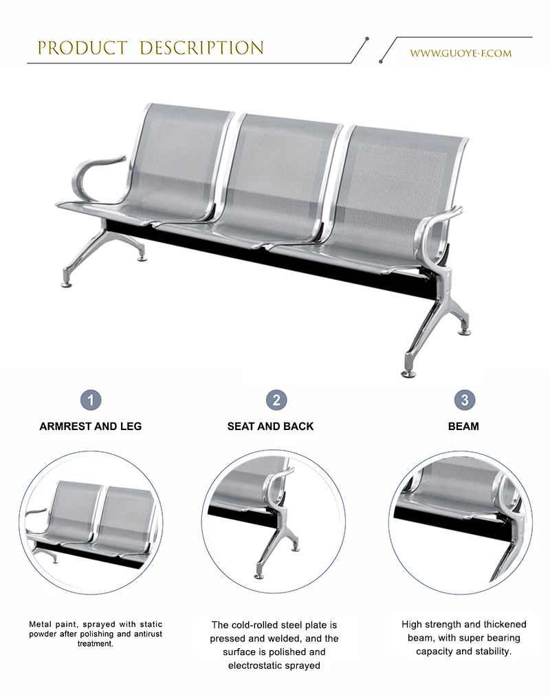 Modern Airport Conference Room Bench Triangle Chair Stainless Steel Living Room Hotel Salon Bank Public Patient Waiting Elegant