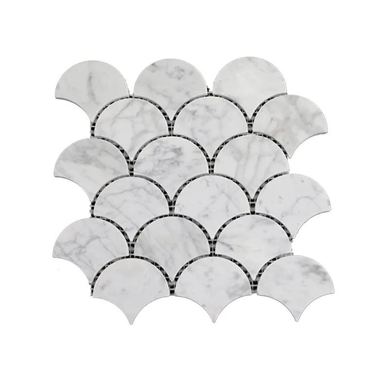 Custom simple style white stone fish scale mosaic fan-shaped kalala white marble mosaic