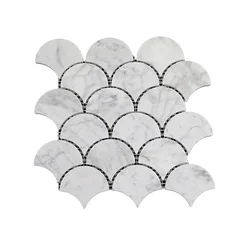 Custom simple style white stone fish scale mosaic fan-shaped kalala white marble mosaic