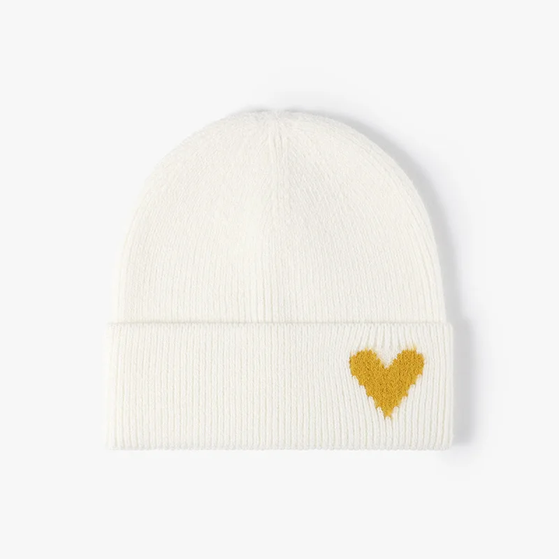 Autumn and winter new jacquard knitted hats heart shaped fashionable versatile without eave ear protection hoodie  for adults