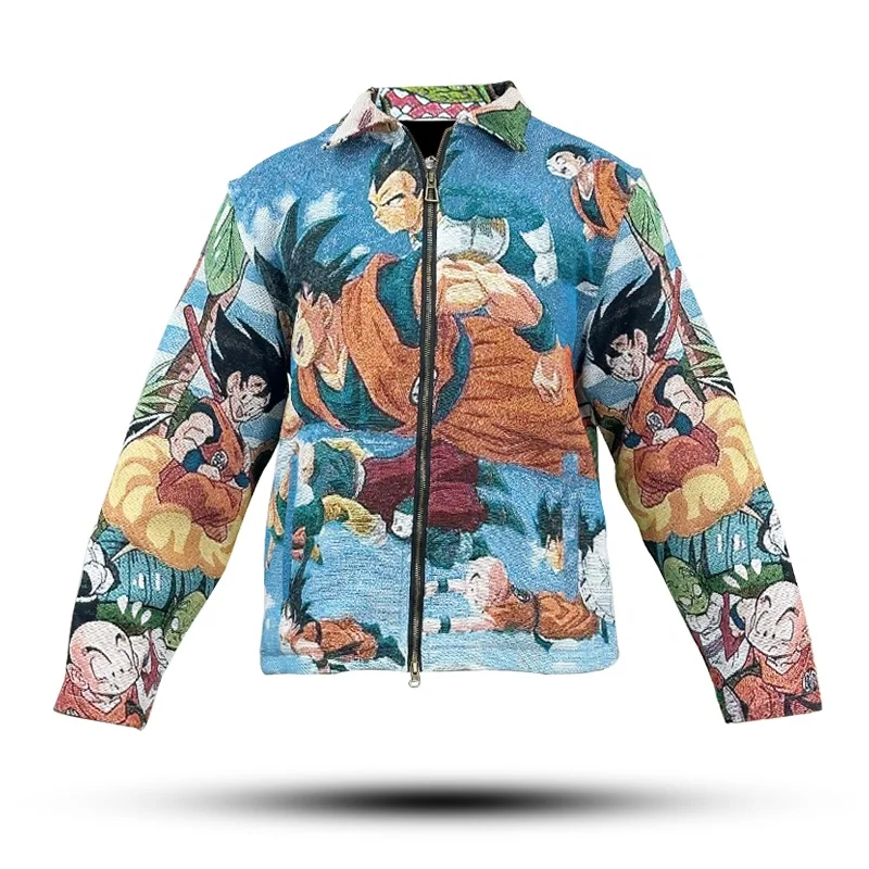MOQ 1ps custom Yarn Dyed Hip Hop Style Dragon z Ball Zipper tapestry Jacket  Pattern Decoration custom