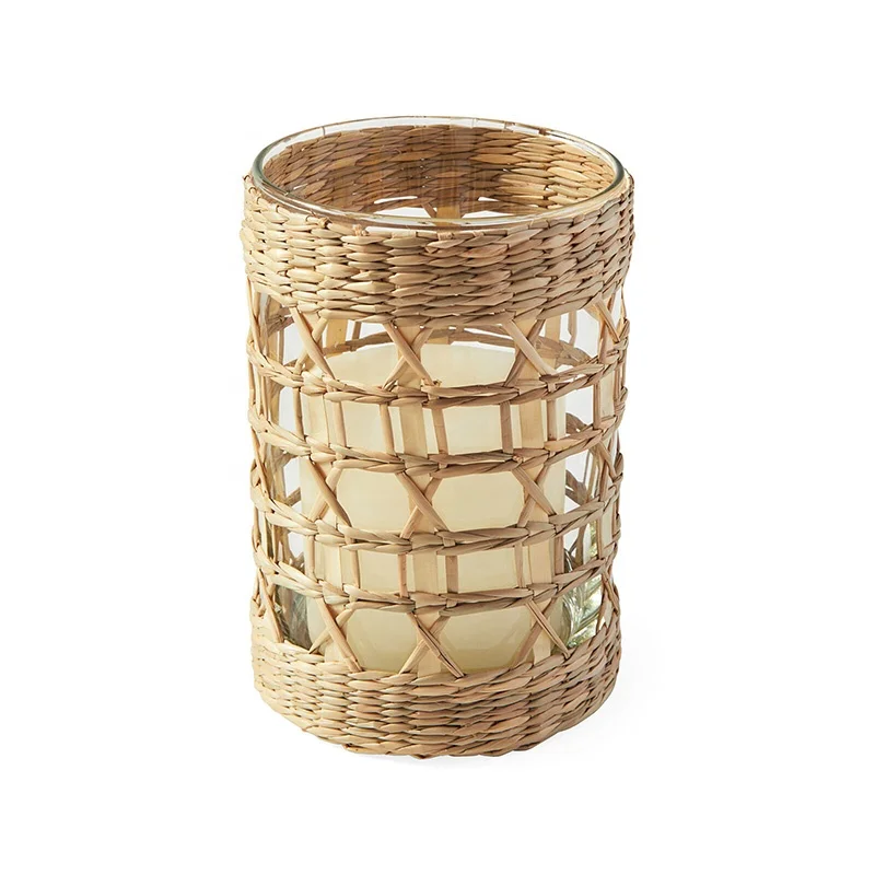 Best Selling Natural Seagrass Candle Holders Lanterns and Candle Jars OEM Designs Customized Bamboo Lantern Decor Home Handmade