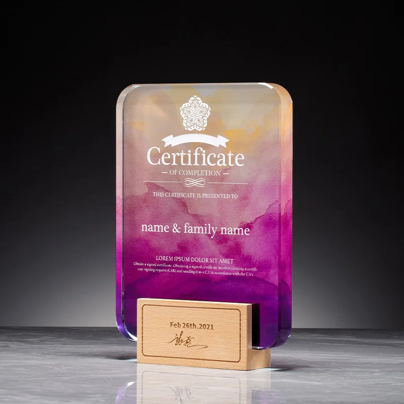 crystal logo custom crystal trophy Desk decoration The sitting room place award trophy Solid wood trophy glass award