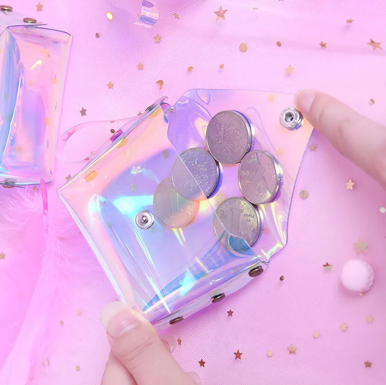 
Holographic mini plastic magic glitter eyelash packaging box Makeup cosmetic cute bags coin bag lady bag 
