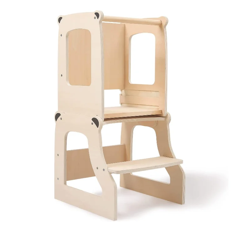 toddler learning kitchen tower step stool helper with chalkboard safety rail