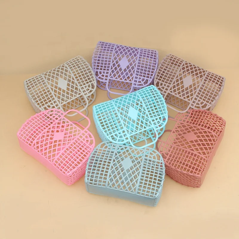 23*17*9cm Jelly Basket Bag Beach Bag Plastic PVC Personalized Retro Vintage Foldable Handbag Purse For Women Party Favor Bags