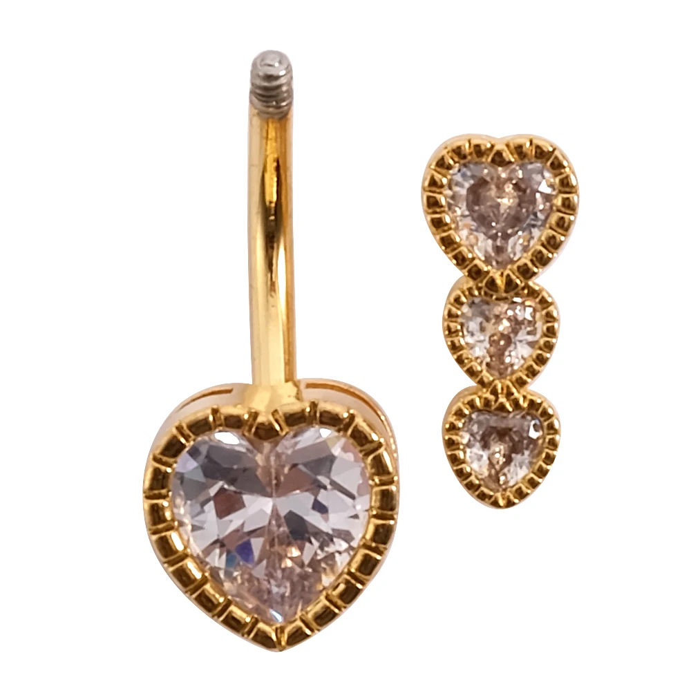 14G Stainless Steel Belly Button Rings Navel Rings Love Heart Clear Piercing Jewelry Ring