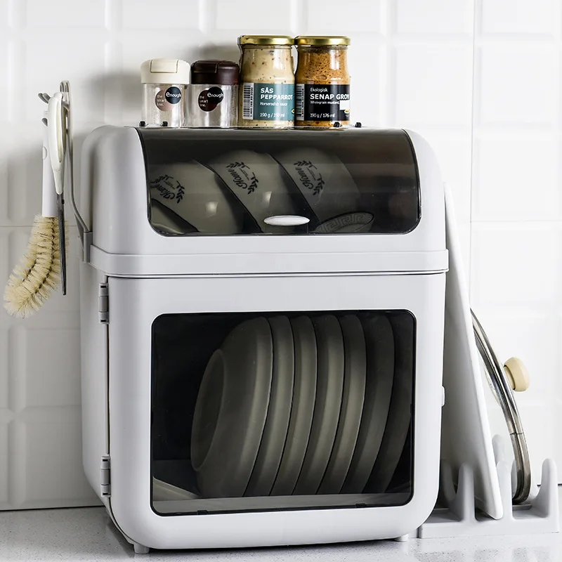 High Quality Countertop Rack Two-layer Kitchen Cabinet Plastic Dish Rack With Lid