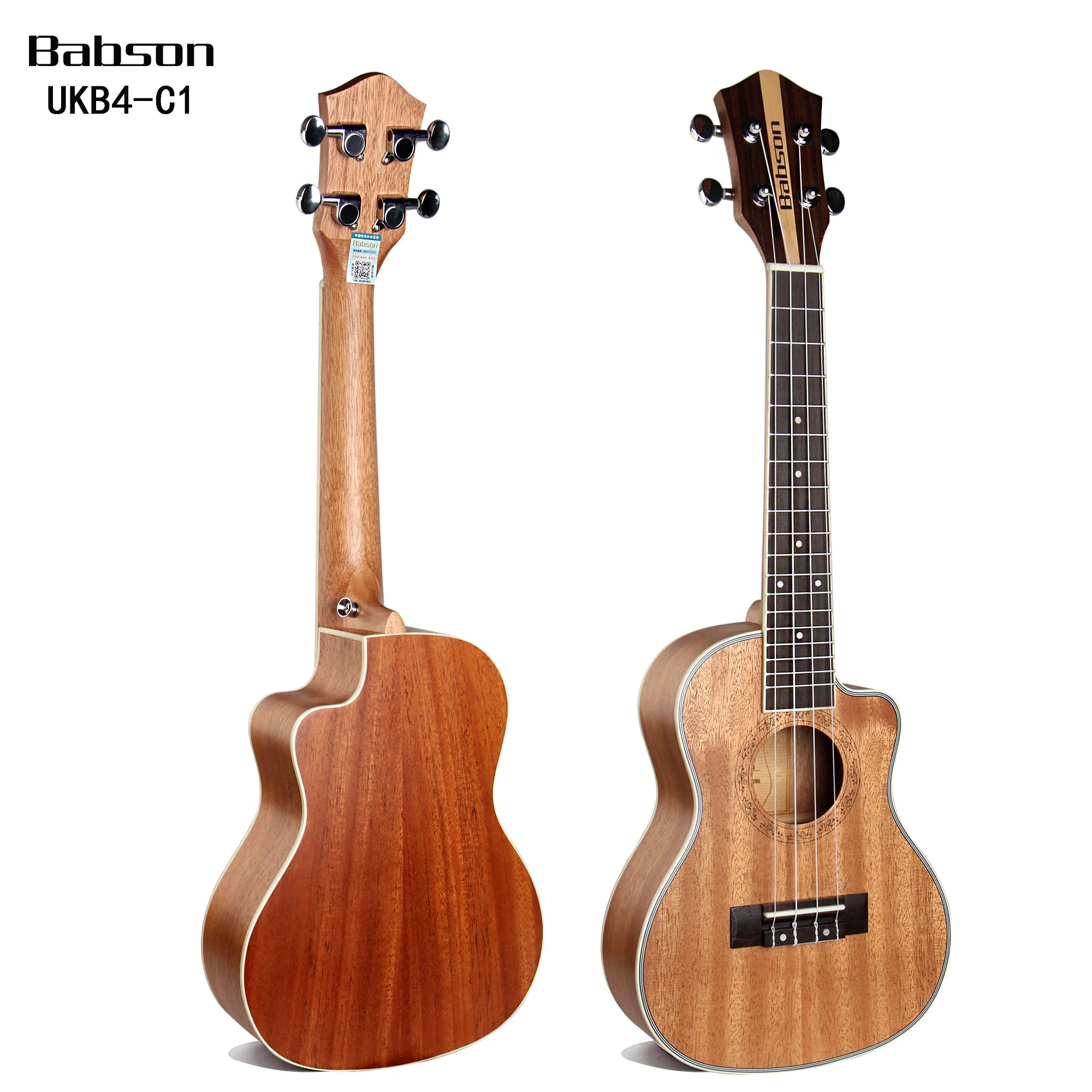 OEM Beautiful Type Ukelele Concierto Full Mahogany Body Headstock Maple Wood Inlay Electric Ukulele Guitar Musical Instrument