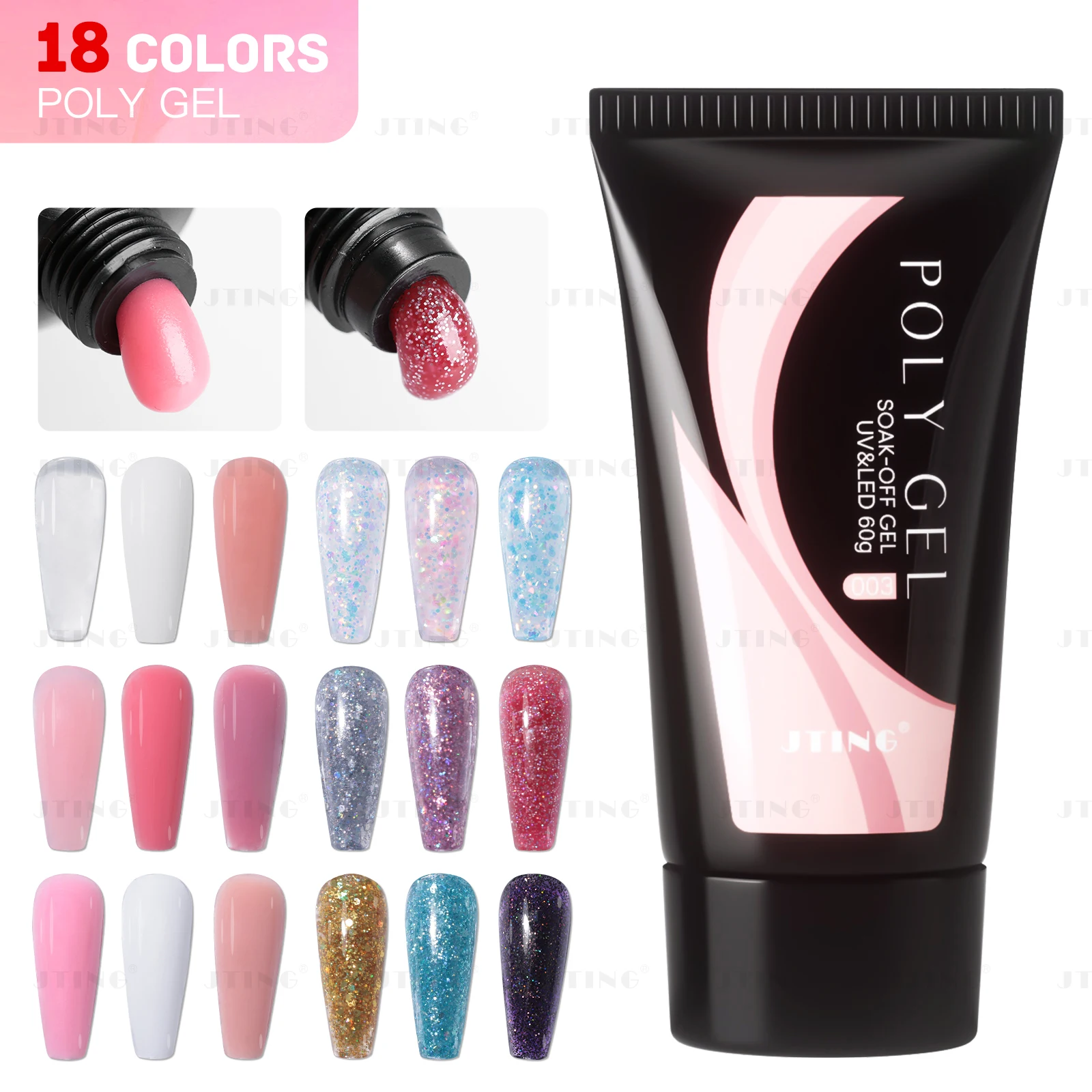 JTING Professional 60ml Tube Nail Poly Gel 18colors Set Without Form Easy Apply Poli OEM Private Label