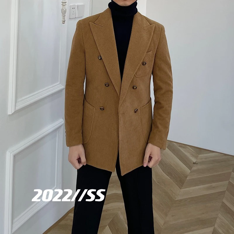 Wholesale new products British slim fit retro double breasted corduroy gentleman suit