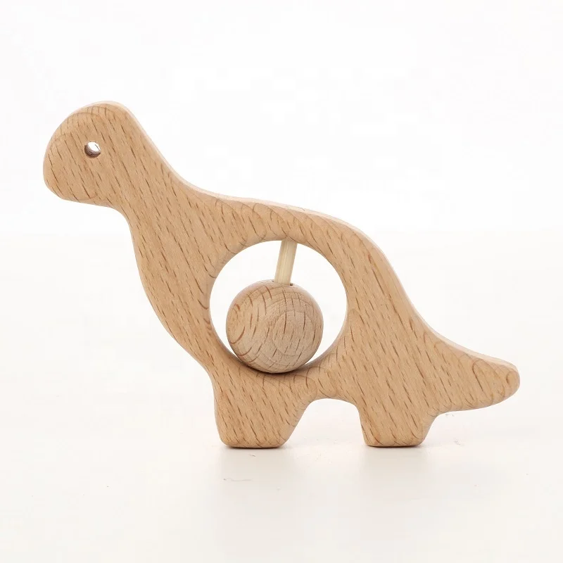 High Quality beech wood rattles lovely animal shape rattle nursiing chewable baby wooden rattles toys