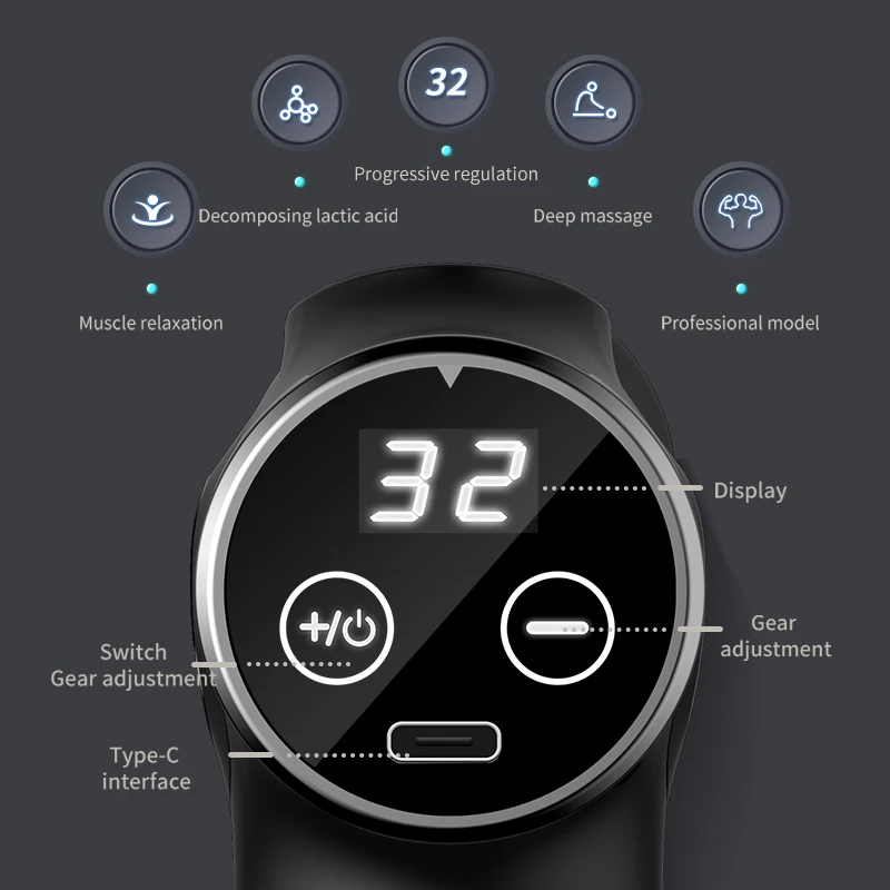HB-008 Handheld 3200 Speed Deep Tissue Myofascial Massage Gun with Touch Screen for Myofascial Massagers