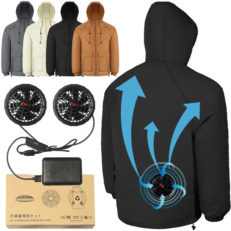 Летний новый жилет кондиционера охлаждающая куртка со съемными рукавами, кондиционер, походная куртка с 2 вентиляторами для мужчин