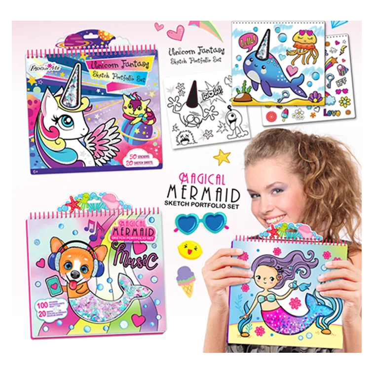 Портфель «сделай сам» с модными эскизками, выставочная коробка с другими игрушками и животными, 7 дней, рисунок клиента, модный я, Индивидуальный размер дисплея и т. Д., красочный