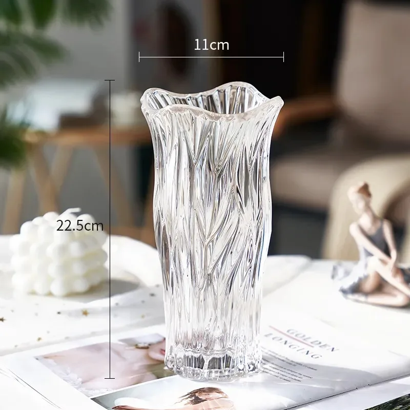 Wholesale spot creative glass vase transparent four-petal drum glass vase office flower decoration bottle