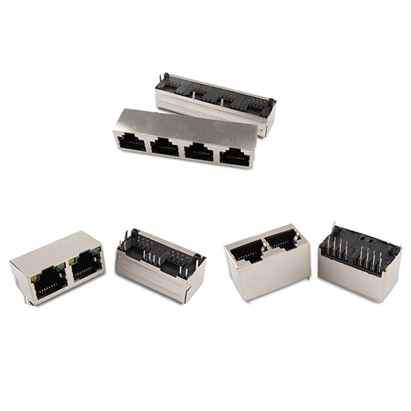 RJ45 Connector Single port no LED RJ 45 with light and spring female connectors 4 Port pcb jack 8P8C With Ethernet Socket