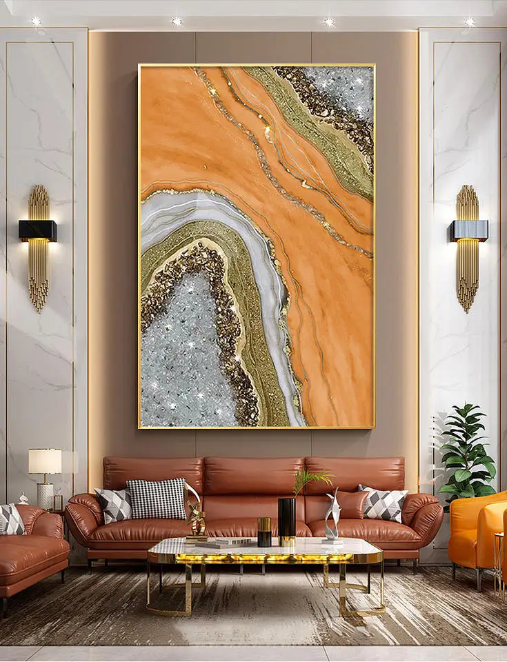 Framed Gold Resin Painting Aluminum Alloy grey Canvas Frame Painting Frame Paints Liquid Epoxy Art Crystal abstract wall art