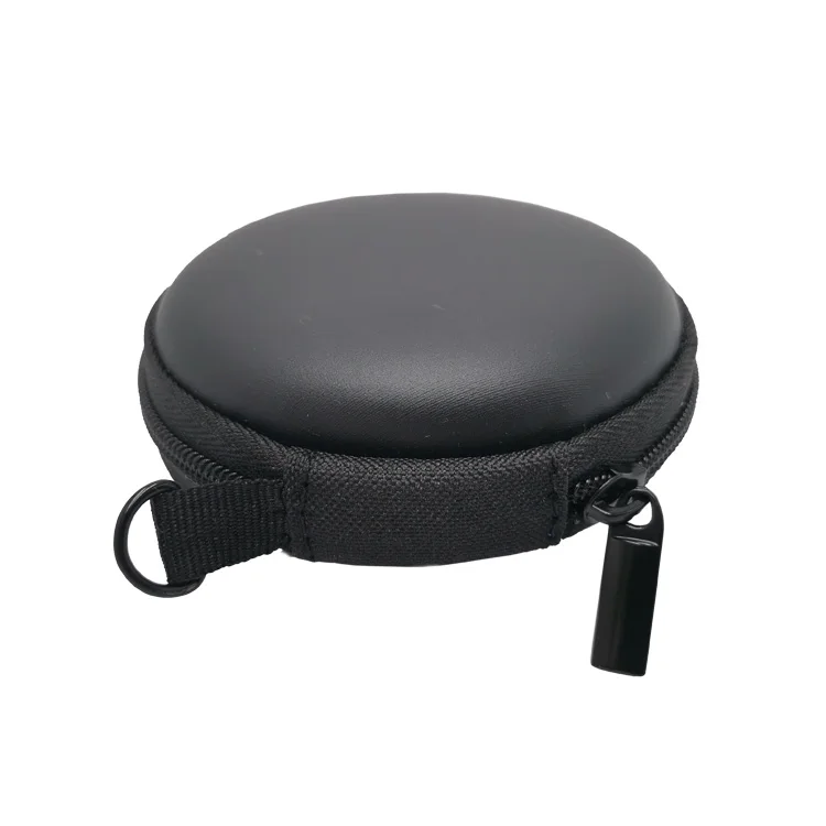 
High Quality Black PU Beauty Round Travel Mini Leather Earphone Eva Storage Case with Zipper 