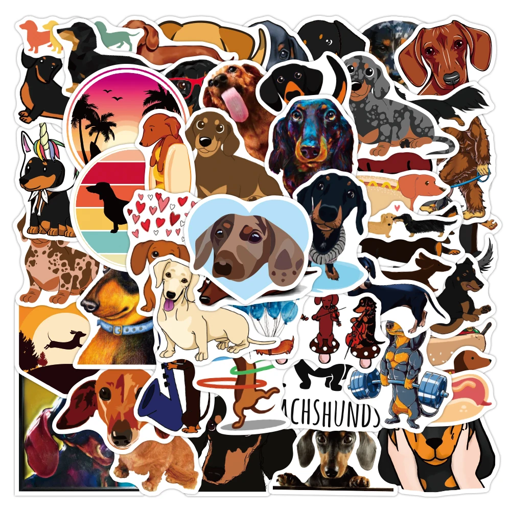 50 Pcs Cute Dachshund Cartoon Stickers Laptop Skateboard Computer Mobile Phone Graffiti Stickers