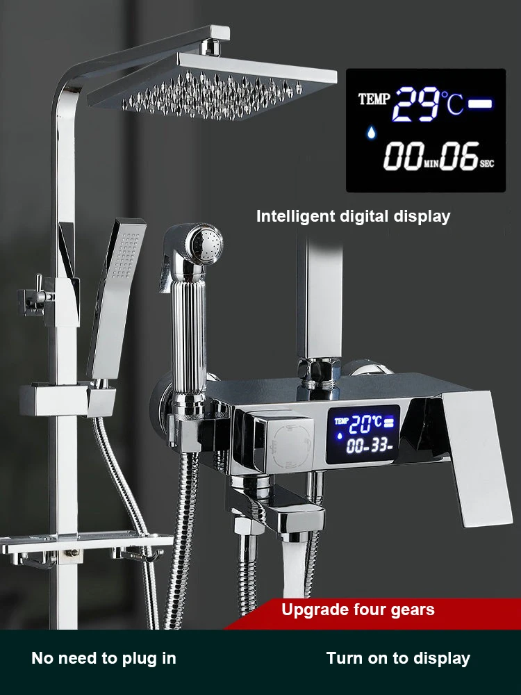 Pressurized Rainfall High Quality Brass Material Luxury Thermostatic Shower Bathroom Mixer Set with Temperature Digital Display