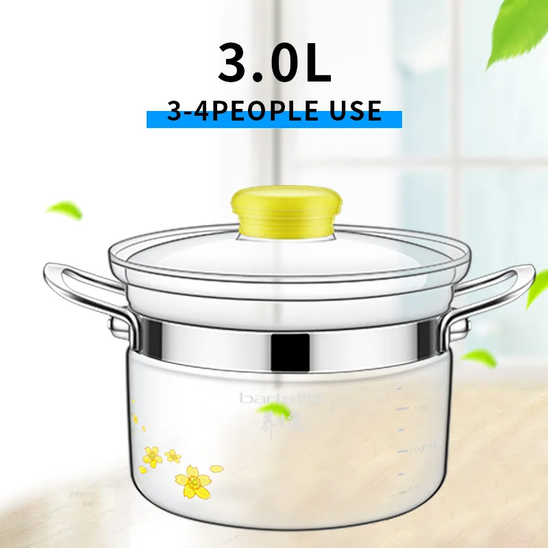 Newly designed borosilicate transparent glass cooking pot set with stainless steel