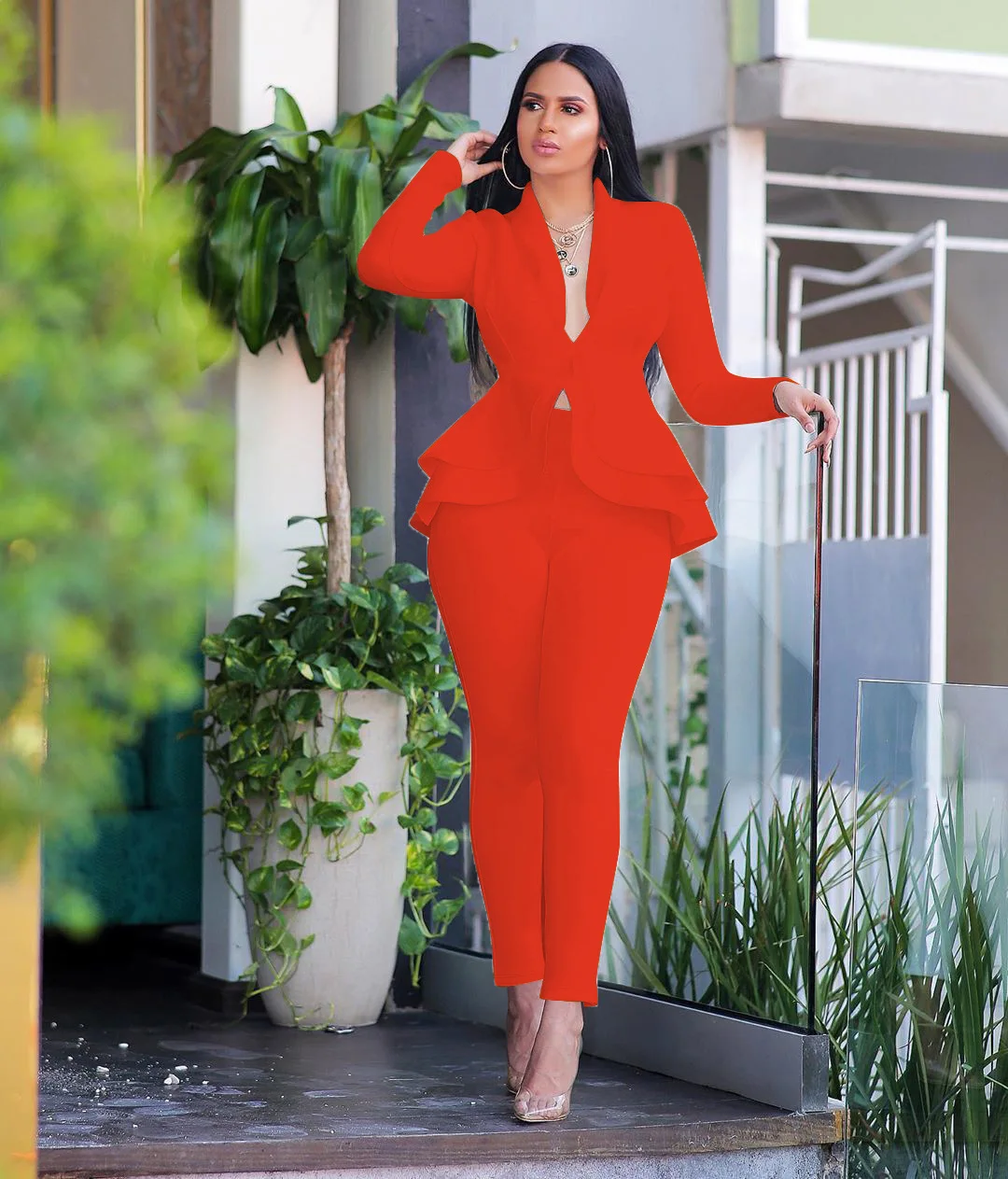 Fashion ruffled casual business uniform woman suits office women blazer set  blazer and pants set for women