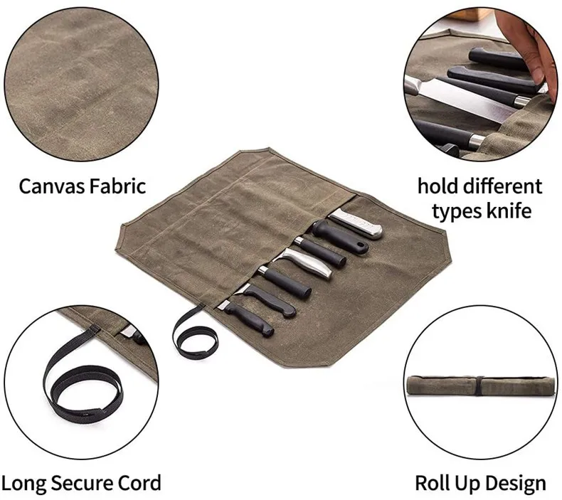 Waxed Canvas Cutlery Knives Holder Protector Chef Knife Roll Case