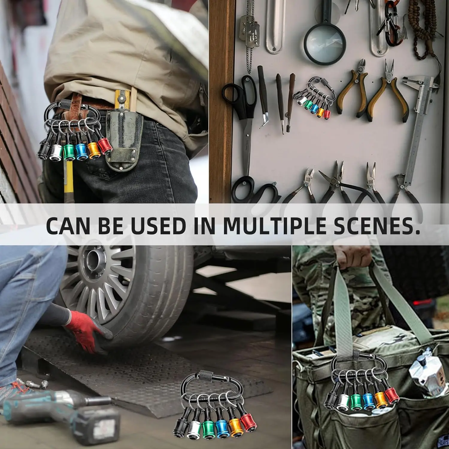 Portable Bit Holder Keychain Quick Release 1/4 Inch Hex Drill Bit Holder Organizer Hand Tool for Impact Driver Screwdriver