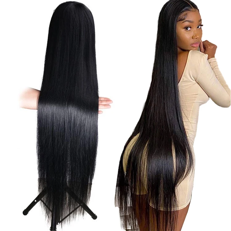 
Wholesale 30 32 34 36 38 40 inch HD transparent lace human hair wig,nature cuticle aligned 13x4 long straight Lace Front Wigs  (1600245806717)