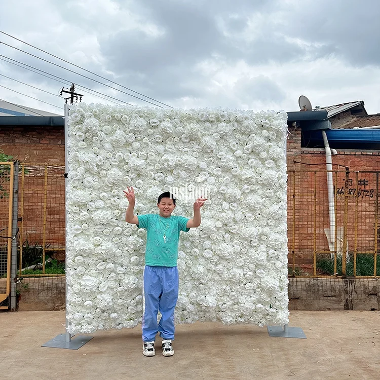 MSFAME Factory Roll Up Fabric 3D Artificial Wedding Flower Wall Panel White Backdrop Flowers Decoration For Walls Art