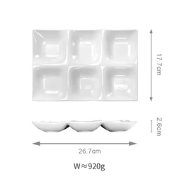 Matt 6 Compartment Divided Food Plate Rectangle Ceramic Plates Dinner Serving Tray For Hotel Restaurant