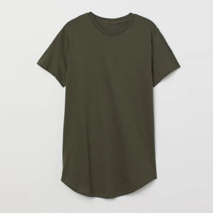 
Custom printing casual 100% cotton embroidered short sleeve top long fit rounded hem T-shirt men 