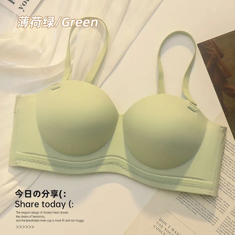 Women Seamless Gather Small Breast Bra One piece Comfortable Half Cup Brassiere Strapless Bra Wirefree Push Up Bra