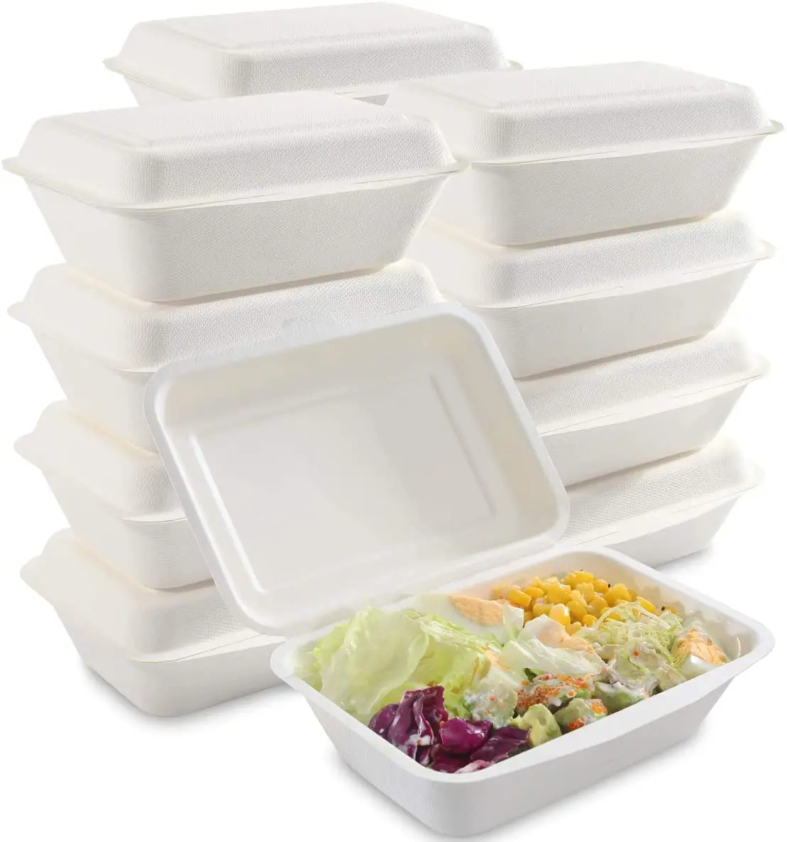 Free Samples Compostable Food To-Go Containers Disposable Sugarcane Bagasse Pulp Take Away Food Lunch Box