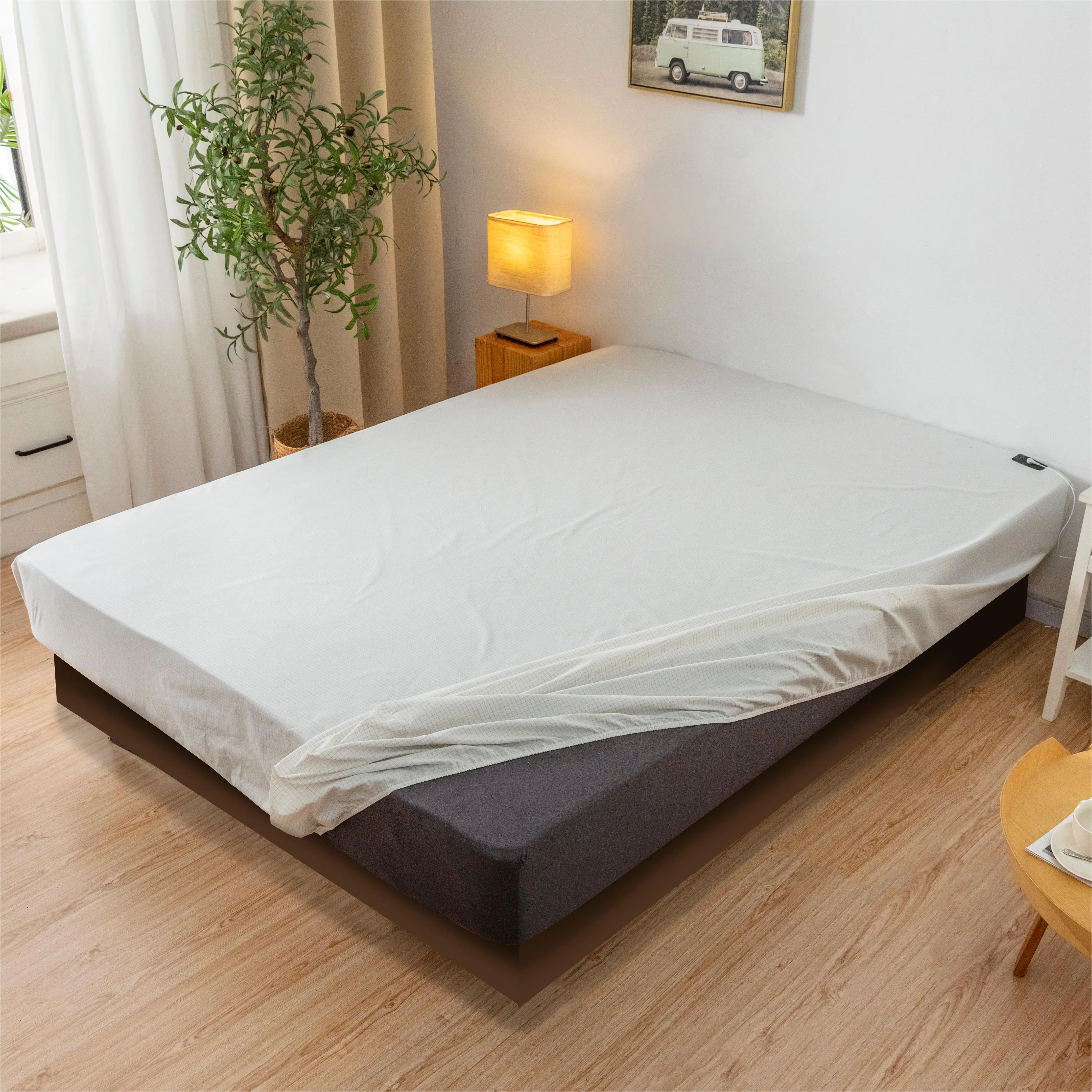 Earthing ESD 10% Silver Organic Cotton Healthy Fitted Sheet for All Size Bed, with a 4.5m Local Grounding Cable