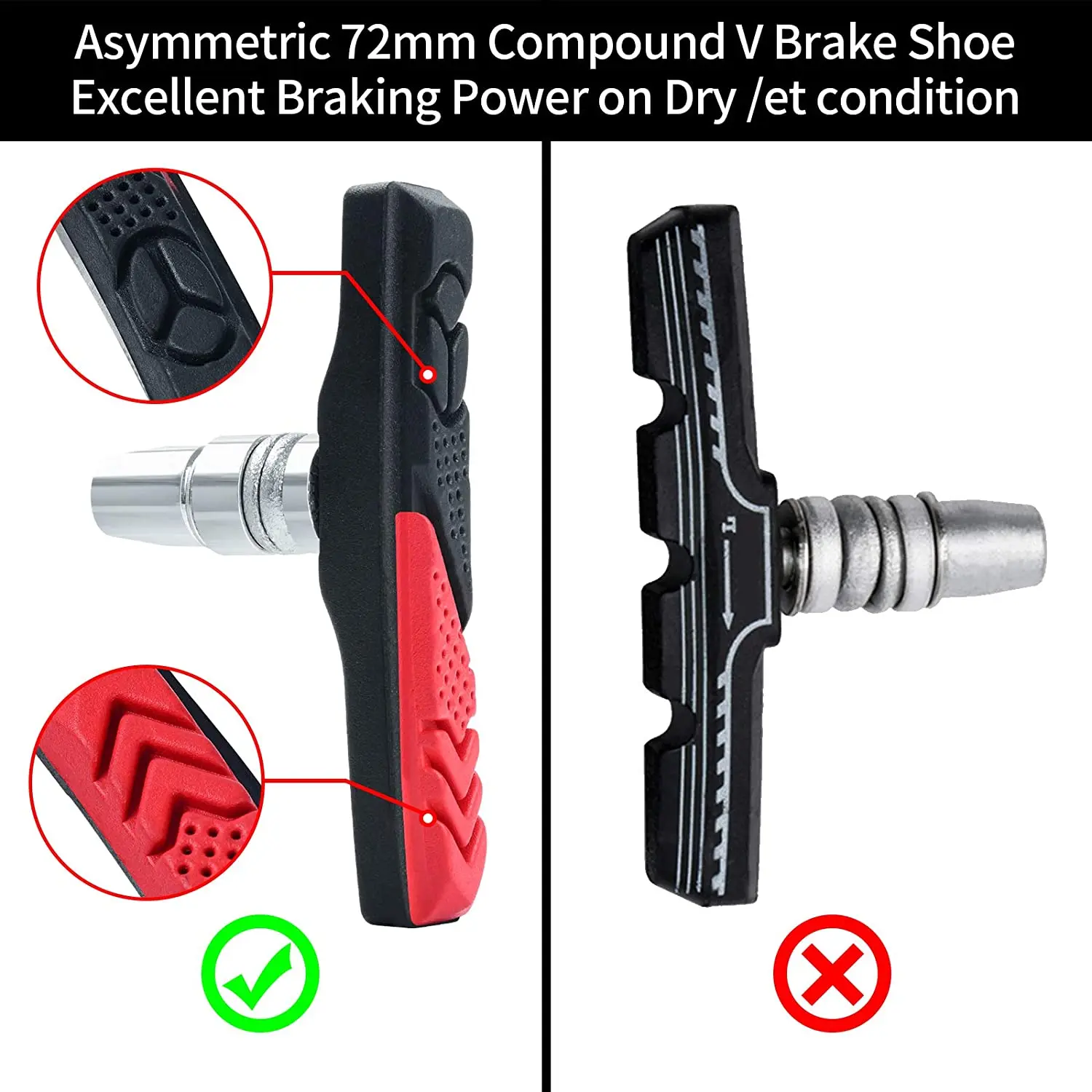 Комплект тормозных колодок для горного велосипеда, V-тормозные колодки с шестигранной гайкой и прокладками, бесшумные, без скольжения, для горного велосипеда