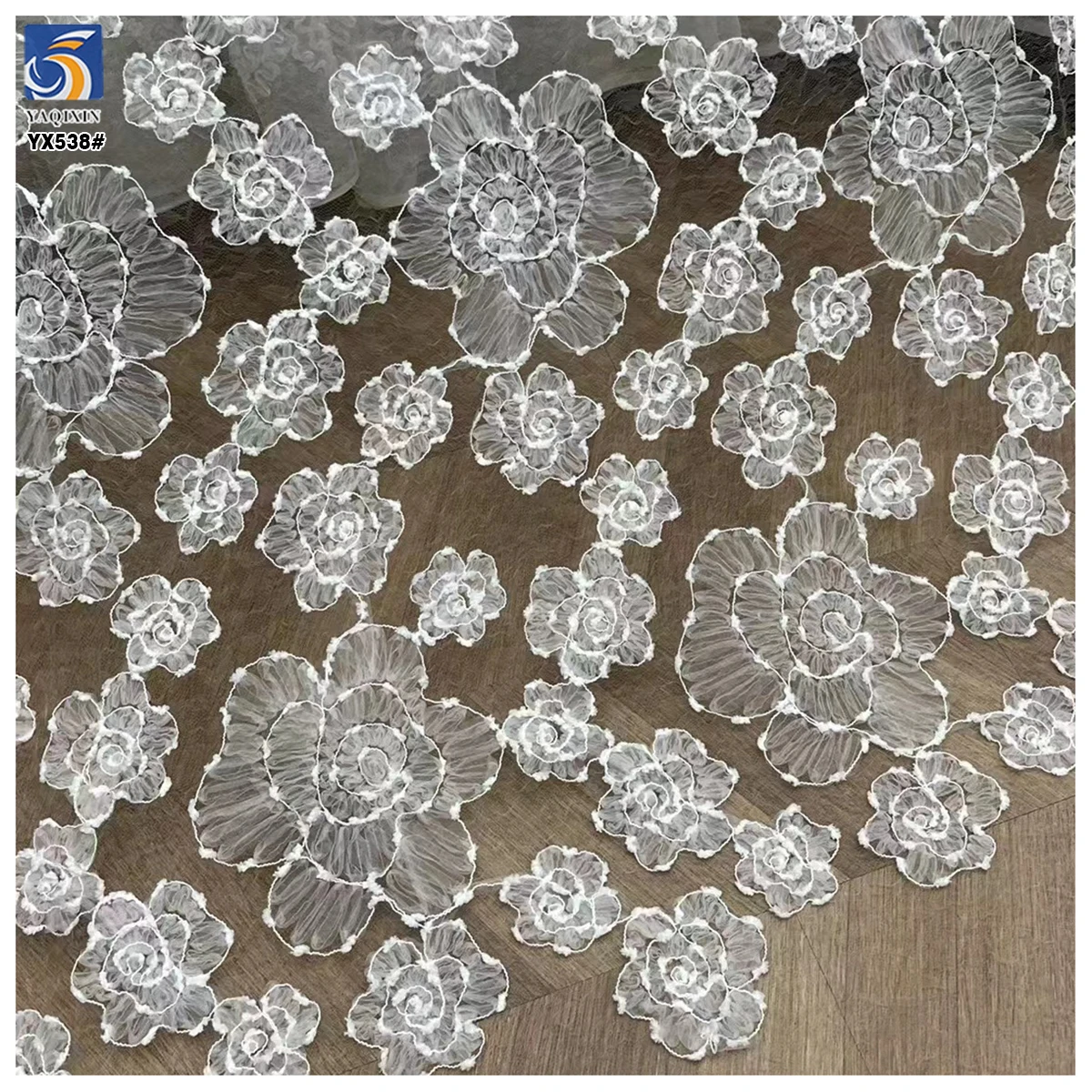 YX538 2025 New Products Hook Flowers Mesh Embroidery Fabric Dresses Women White Tulle Embroidery Fabric