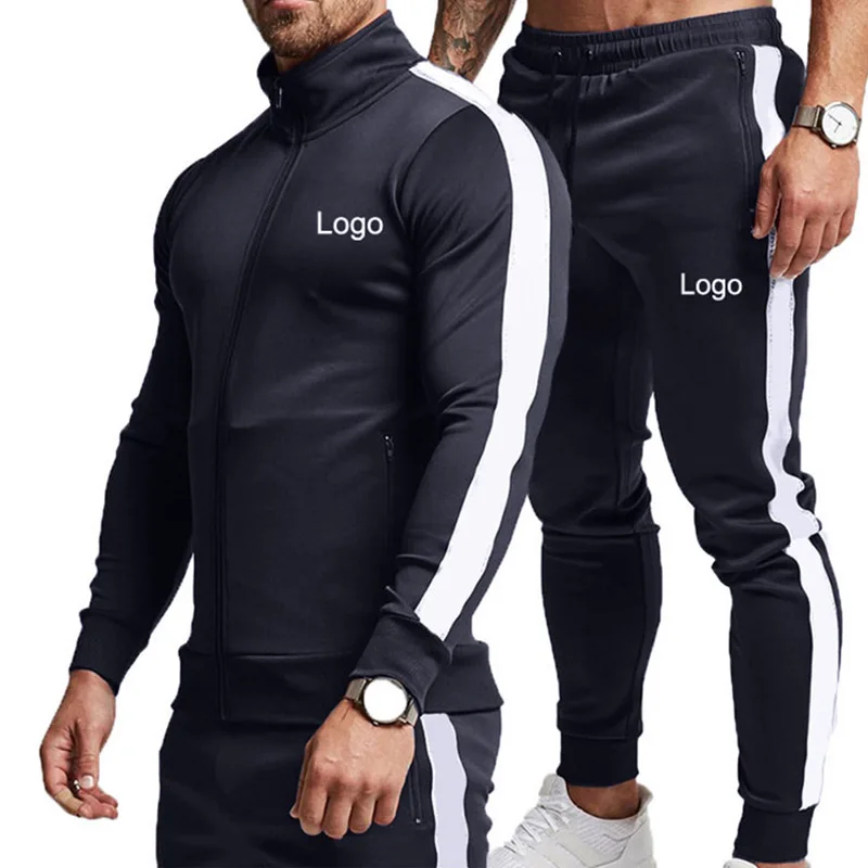 Custom plus size pullover sport Two Piece set with zipper training wear jogging suit sportswear men tracksuit