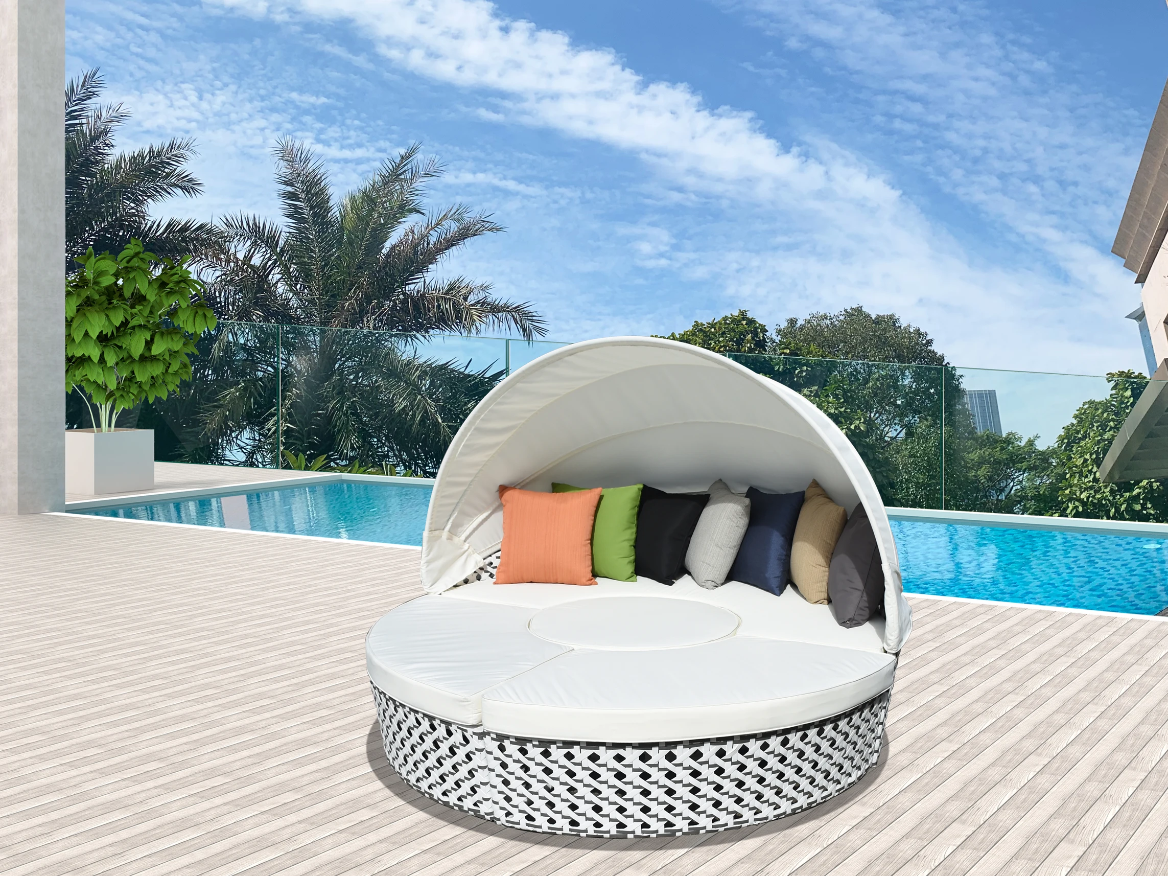 SUNLINK Garden Outdoor Furniture Lounge Day Bed Aluminum Round Gazebo Sofa bed Sunbed for Hotel