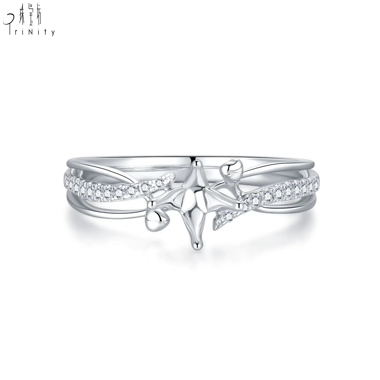 Customized 18k solid white gold ring mounting Engagement Ring semi mount Diamond Ring  Without The Main Stone For Lady