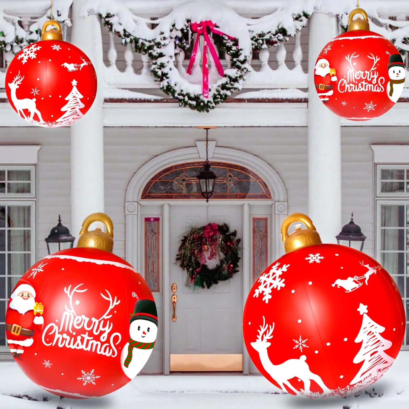 Christmas Inflatable Decorated Ball 24in Yard Inflatable Christmas Balls Giant Xmas Tree Ornaments PVC Blow up Yard Decorations
