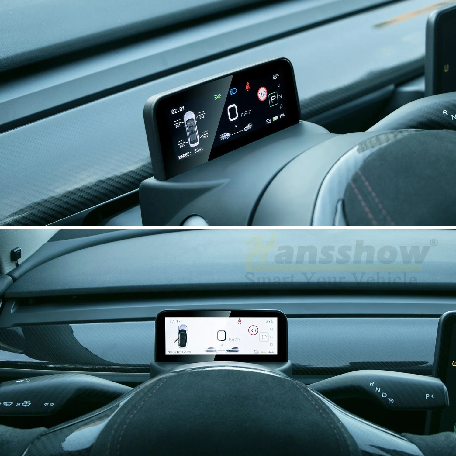 Hansshow Mini Model Y Gauge Cluster Screen Display For New Tesla Model 3/Y Aftermarket Car Instrument Cluster Speedometer