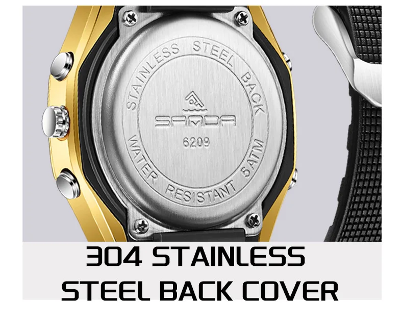 SANDA 6209 Brand Students Fashion Electronic Wristwatch Electronic Watch Waterproof Outdoor Men Sports Quartz Watch for Male