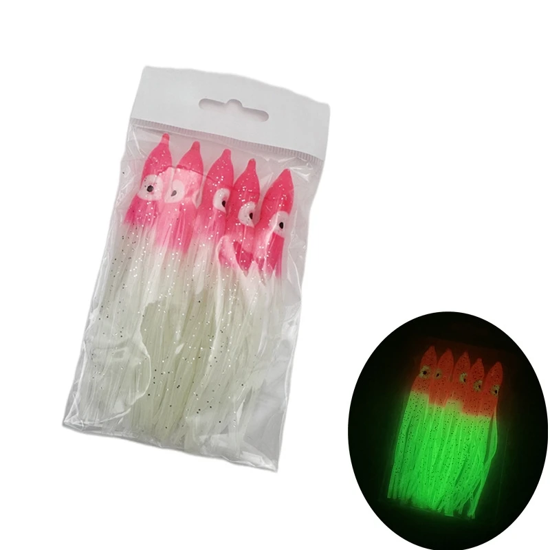 New Oem 5pcs/bag 12cm High Quality Luminous Octopus Squid Skirts Soft Fishing Lures Octopus Baits Lures Craft Jigging